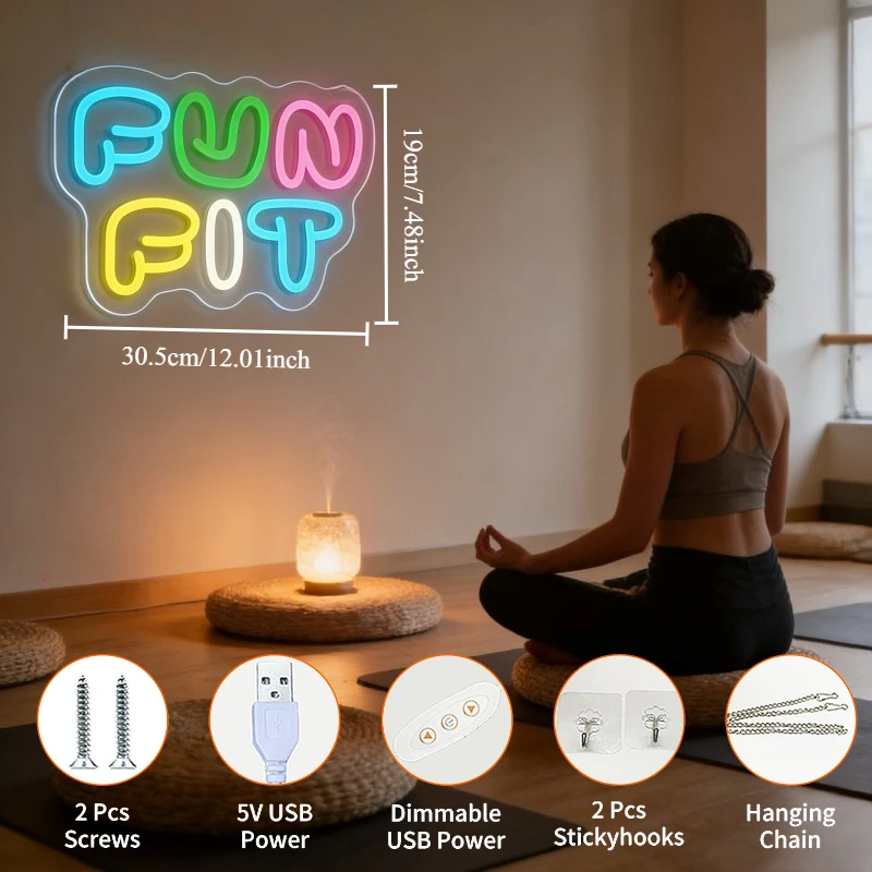 Fun Fit Neon Sign LED Cartoon  - Yoga Fitness Rooms ulasan dan harga