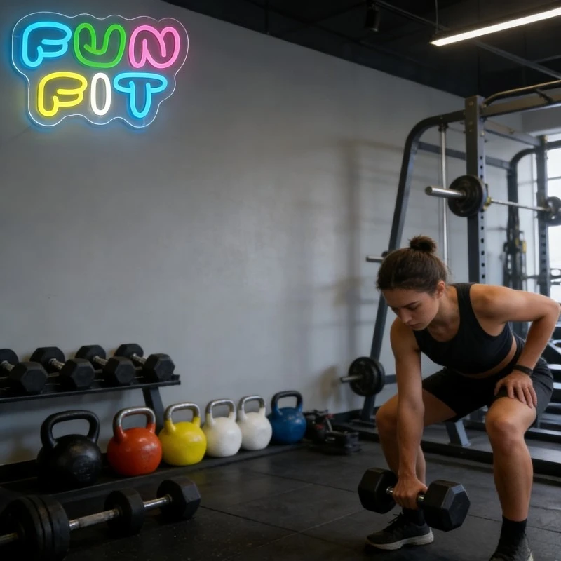 Fun Fit Neon Sign LED Cartoon  - Yoga Fitness Rooms ulasan dan harga