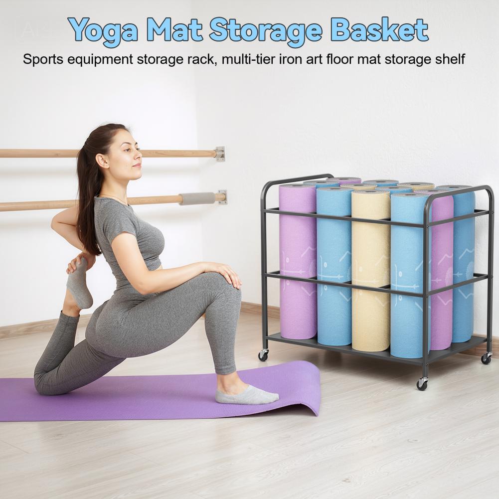 Yoga Mat Storage Rack with Whe - Yoga Fitness Rooms ulasan dan harga
